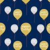 Balloons with "Happy Birthday" message on a navy blue background, festive birthday celebration theme, birthday balloons, celebration decor, cheerful party atmosphere.