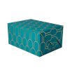 Deluxe patterned food delivery box featuring stylish teal and gold geometric design, perfect for gourmet catering and takeout orders.