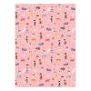 Pink background birthday-themed pattern featuring colorful cats, balloons, presents, cakes, and bunting, perfect for celebrating special occasions and decorating cakes or party accessories.