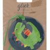 Colorful dinosaur-themed luxury gift tags with attached green ribbons, perfect for gift wrapping, by The Wraperie. Stylish accessories ideal for celebrations and presents.