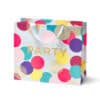 Colorful party gift bag with polka dot design, perfect for celebrations and events.