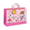 Vibrant birthday girl gift bag featuring whimsical fairy and kitten design, perfect for children's birthday parties with colorful illustrations and playful theme.