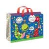Colorful birthday gift bag featuring playful dinosaur and monster illustrations with "Happy Birthday" text, perfect for kids' birthday parties and celebration decorations.