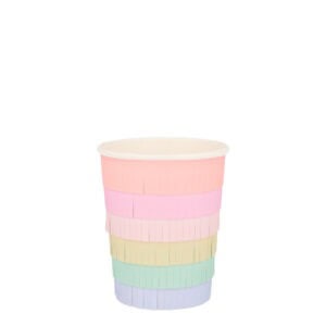 Colorful paper cupcake holders in pastel shades for baking and party decor.