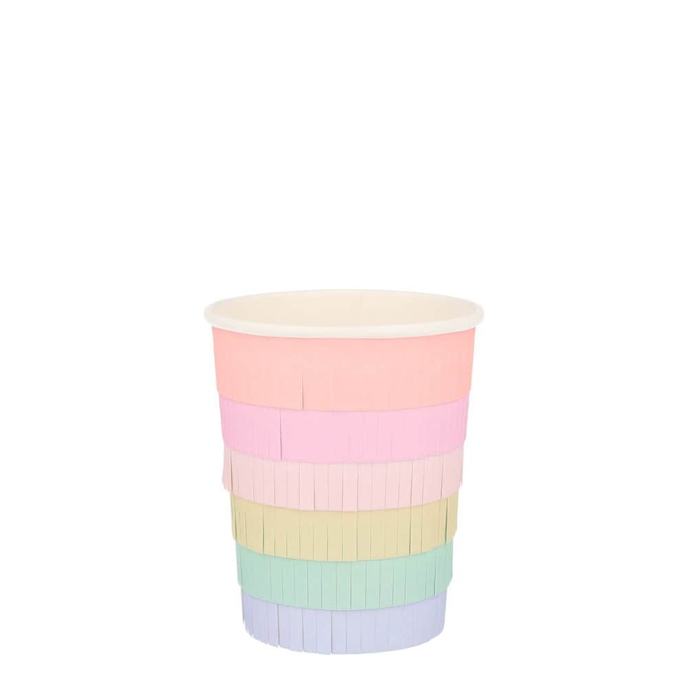 Colorful paper cupcake holders in pastel shades for baking and party decor.