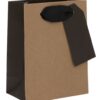 Recyclable kraft paper gift bag with black accents, perfect for wine bottles, gifts, or retail items. Elegant and eco-friendly packaging solution for special occasions or shop displays.