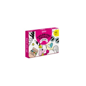 Coloring pocket with unicorn illustration, crayons, and fun design for kids aged 3-7 from The Wraperie. Perfect activity set for creative young children.