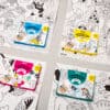 Coloring pocket sets featuring unicorns, animals, princesses, and dragons for kids ages 3-7, perfect for creative activities and handmade art projects at The Wraperie.