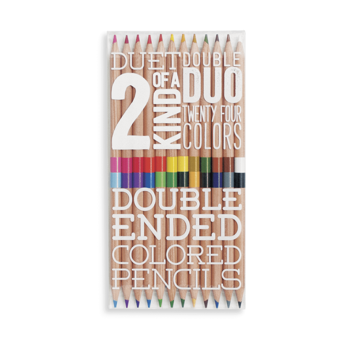 Colorful double-ended pencils with 24 vibrant colors, perfect for drawing and coloring projects, displayed on a neutral background. High-quality art supplies suitable for students and artists alike.