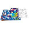 Colorful space-themed sticker book and coloring pages featuring astronauts, planets, and aliens for kids, perfect for fun learning and artistic activities.