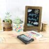 Colorful chalkboard sign with 