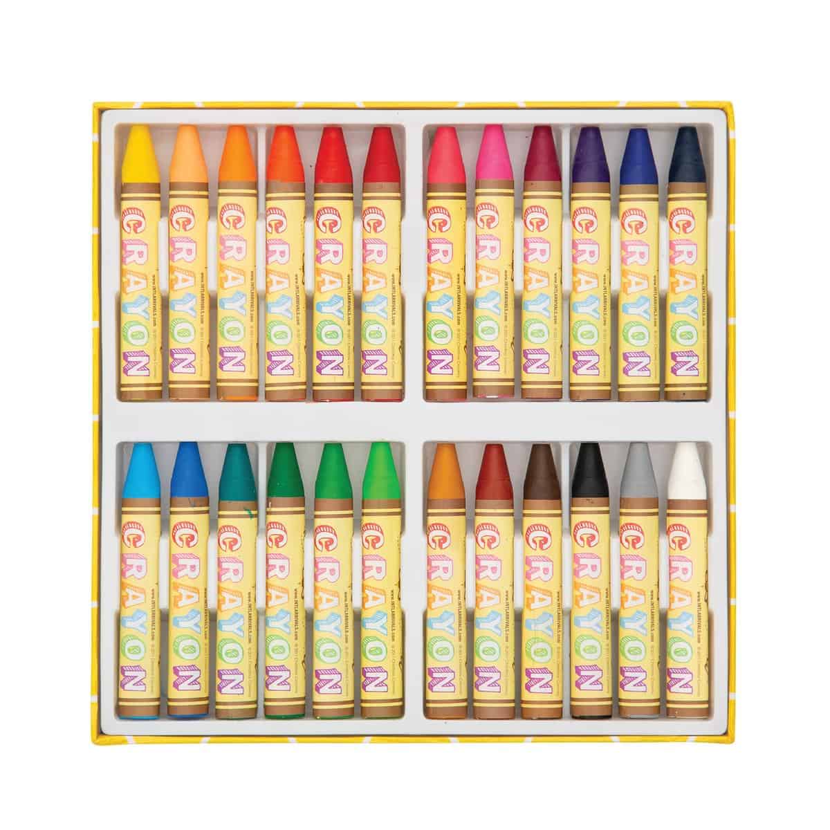 Brightly colored crayon set with a variety of shades, perfect for kids' art projects, coloring books, and creative activities. High-quality crayons in a vibrant, eye-catching box.
