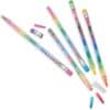 Bright rainbow-colored gel pens with refills and caps, ideal for creative writing and school use.