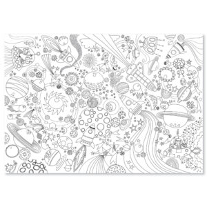 Coloring page of space with rockets, planets, stars, and astronauts for kids. Fun educational activity related to space exploration and astronomy. Perfect for children’s learning and creativity.