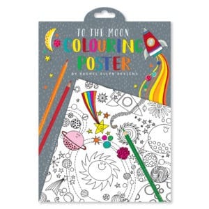 Coloring poster featuring space and planetary illustrations, perfect for children and space enthusiasts. Includes space-themed designs to color and enjoy creative fun.