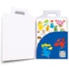 Sticker collection packaging with colorful, playful cartoon characters and motivational phrases for kids, designed for fun and creativity.