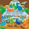 Eraser and sharpener fun dinosaur-themed stationery set featuring colorful dinosaur figures and jungle background.