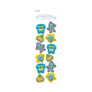 Vibrant robot sticker sheets featuring colorful designs for kids, perfect for decorating laptops, notebooks, or personal items, available at The Wraperie.