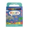 Brightly colored ocean-themed coloring book with jumbo crayons and detailed illustrations of sea creatures for children ages 3 and up.