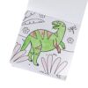 Dinosaur wrapping paper with a colorful hand-drawn design featuring a green dinosaur, flowers, and nature elements, perfect for kids' gifts and creative packaging.
