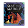 Colorful dragon-themed scratch and scribble art kit with guided illustrations, featuring scratch cards, rainbow, sparkly stickers, and wooden scratching tool for kids age 6+.