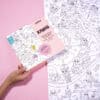 Coloring poster featuring kawaii style cute world illustrations from The Wraperie, perfect for kids' fun and creativity.