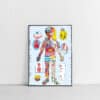 Colorful human anatomy poster illustrating internal organs and body systems with playful, cartoon-style artwork for educational purposes at The Wraperie.