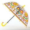 Colorful children's bubble umbrella with floral and bee pattern, bright yellow handle, perfect for rain protection and outdoor fun.