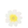 Bright white and yellow flower-shaped paper napkin with the center design, perfect for spring-themed dining or decorative events at The Wraperie.