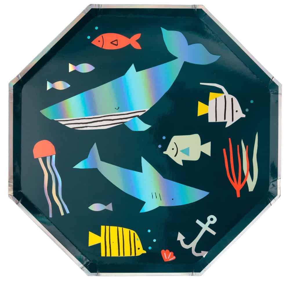 Colorful ocean fish and sea life illustration on a decorative serving platter, perfect for seafood lovers, marine-themed events, or coastal home decor. Vibrant, fun, and eye-catching design.