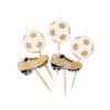 Golden sneaker cupcake toppers with soccer ball lollipop decorations for sports-themed birthday parties and celebrations. Perfect for soccer fans and sports lovers' events.