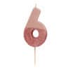 Pink number 6 candle with glitter design, perfect for birthday celebrations, cake decorating, and special events. Adds a fun, sparkling touch to any cake presentation.