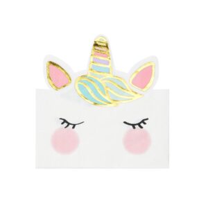 Colorful unicorn-shaped dessert topper with pastel rainbow horn and pink ears, perfect for birthday parties and celebrations.