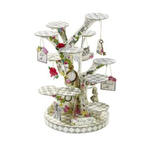 Colorful decorative cat-themed jewelry display stand with shelves, clocks, and hanging tags, perfect for showcasing jewelry in a whimsical and charming way. Ideal for gifts or home decor.