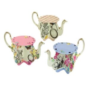 Whimsical teapot-shaped storage containers with vintage and floral designs, perfect for tea lovers and decorative kitchen accents. Unique, colorful, and collectible tea-themed decor items.