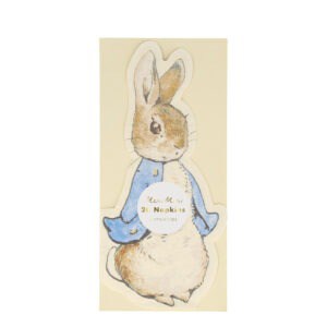 Delicate illustrated bunny-shaped paper napkins with blue dress, perfect for Easter or spring celebrations.