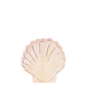 Deluxe scallop shell-shaped confetti piece for event decor or crafts, featuring soft pastel pink and cream colors with black outline details. Perfect for themed celebrations or creative projects.