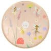 Delicate fairy-themed paper plate set featuring whimsical fairy and flower illustrations, perfect for children's parties and celebrations.