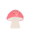 Colorful mushroom-shaped cake topper with pink and white details, adorned with edible gold and white heart-shaped sprinkle decorations, perfect for birthday and celebration decor.