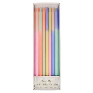 Colorful birthday candles in pastel shades, perfect for cake decorations and celebrations. Brighten your party with these vibrant, fun, and versatile candles from The Wraperie. Ideal for any special occasion.