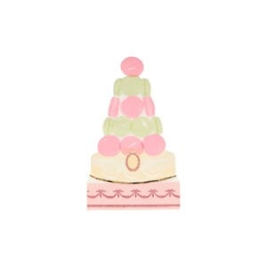 Colorful macaron tower cake decorated with pastel pink and green macarons for celebrations at The Wraperie.
