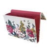 Colorful floral gift wrap with pink, navy, and gold accents, perfect for special occasions and celebrations.