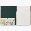 Handcrafted stationery display box with floral design, ideal for organizing notebooks and paper products at The Wraperie. Perfect for gifting or office use.