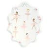 Elegant ballet dancers dessert plate with floral border design, perfect for ballerina-themed parties or ballet lovers, featuring graceful ballerinas in pastel tutus on a decorative ceramic plate.