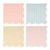 Pink and blue gingham napkins with scalloped edges, perfect for picnics, parties, and casual dining, showcasing the charming and colorful designs at The Wraperie.