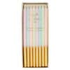 Pastel-colored birthday candles in elegant gold holders, perfect for celebratory cakes and special occasions. Ideal for birthdays, parties, and festive desserts, adding a touch of luxury to your celebrations.