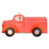 Colorful fire truck bubble blower toy for kids, featuring vibrant red design and cartoon dog driver, perfect for birthday parties and outdoor play.