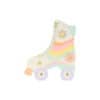 Colorful pastel rainbow and flower-themed roller skate illustration for kids.