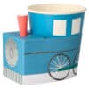 Colorful ice cream cone and toppings dispenser made of paper and cardboard designed for kids party desserts. Perfect for serving ice cream, sorbet, or frozen treats in a fun, creative way.
