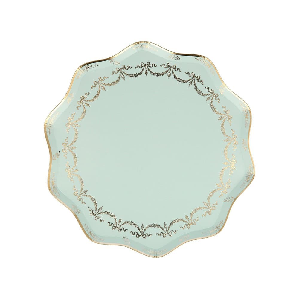 Elegant vintage-inspired ceramic serving platter with gold accents, perfect for entertaining and special occasions.